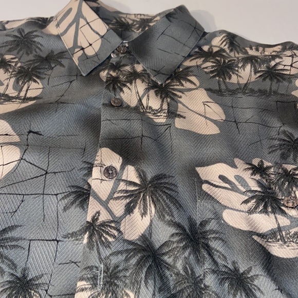 Moda Campia Moda Men’s Large Green And Tan Rayon Palm Tree Print Hawaiian Shirt - Picture 5 of 5